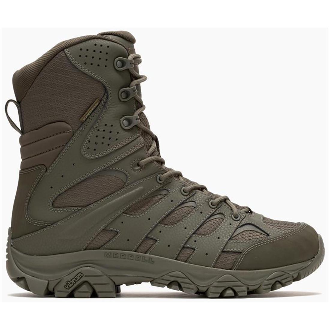 Merrell Moab 3 8" Zip Men's Tactical Work Boots Tactical Dark Olive Profile View