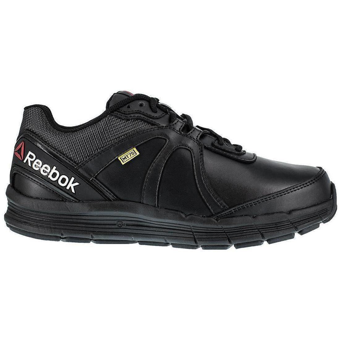 Reebok Work Guide Steel-Toe Metguard Athletic Work Shoe Black Profile View