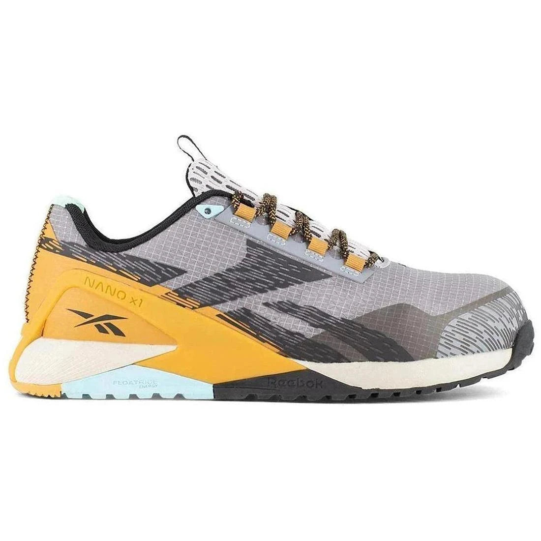 Reebok Work Nano X1 Adventure Composite-Toe Athletic Work Shoe Yellow/Gray Profile View