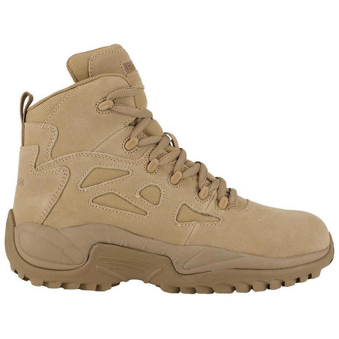 Reebok Work Rapid Response Rb 6 Inch Composite-Toe Side Zip Military Work Boot Desert Tan Profile View