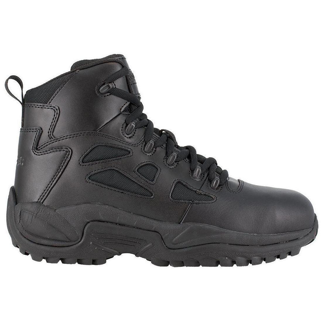 Reebok Work Rapid Response Rb 6 Inch Composite-Toe Side Zip Tactical Stealth Work Boot Black Profile View