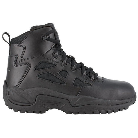 Reebok Work Rapid Response Rb 6 Inch Composite-Toe Side Zip Tactical Stealth Work Boot Black Profile View