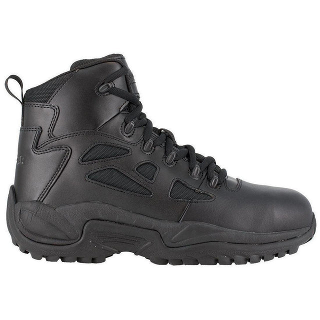 Reebok Work Rapid Response Rb 6 Inch Composite-Toe Side Zip Tactical Stealth Work Boot Black Profile View