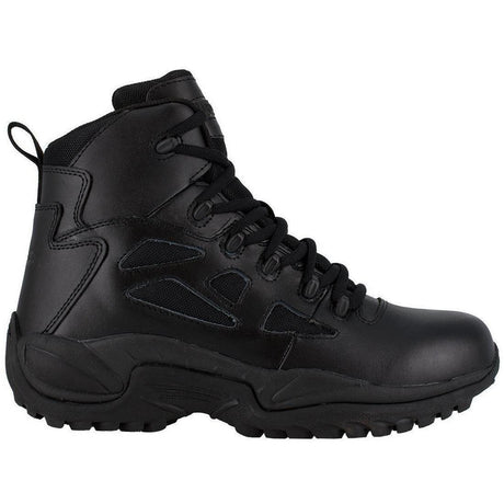 Reebok Work Rapid Response Rb 6 Inch Soft-Toe Side Zip Tactical Stealth Boot Black Profile View