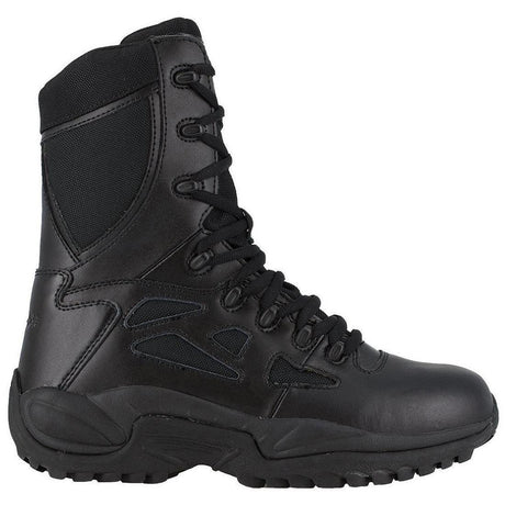 Reebok Work Rapid Response Rb 8 Inch Soft-Toe Side Zip Tactical Stealth Boot With Side Zipper Profile View