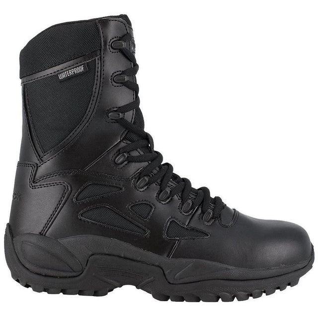 Reebok Work Rapid Response Rb 8 Inch Soft-Toe Waterproof Side Zip Tactical Stealth Boot Profile View