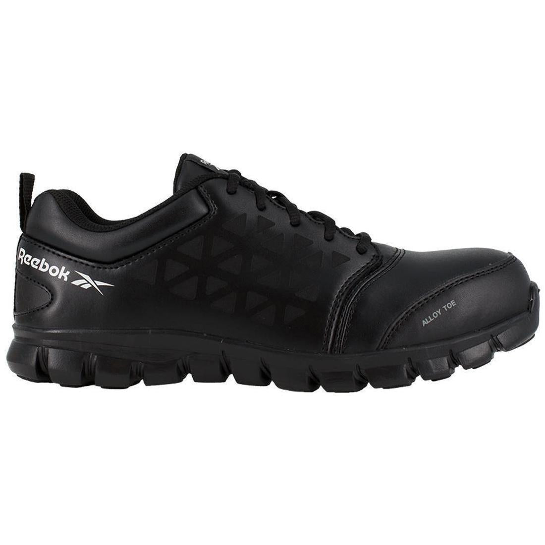 Reebok Work Sublite Cushion Alloy-Toe Athletic Work Shoe Black Leather Profile View