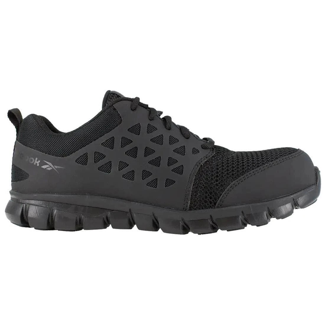Reebok Work Sublite Cushion Composite-Toe SD Athletic Work Shoe Black Profile View