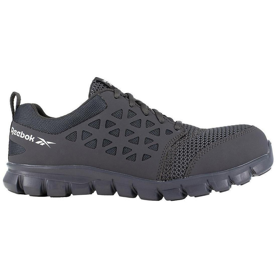 Reebok Work Sublite Cushion Composite-Toe Athletic Work Shoe Black Profile View