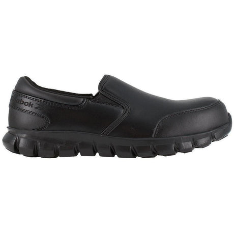 Reebok Work Sublite Cushion Composite-Toe Slip On Athletic Work Shoe Black Profile View