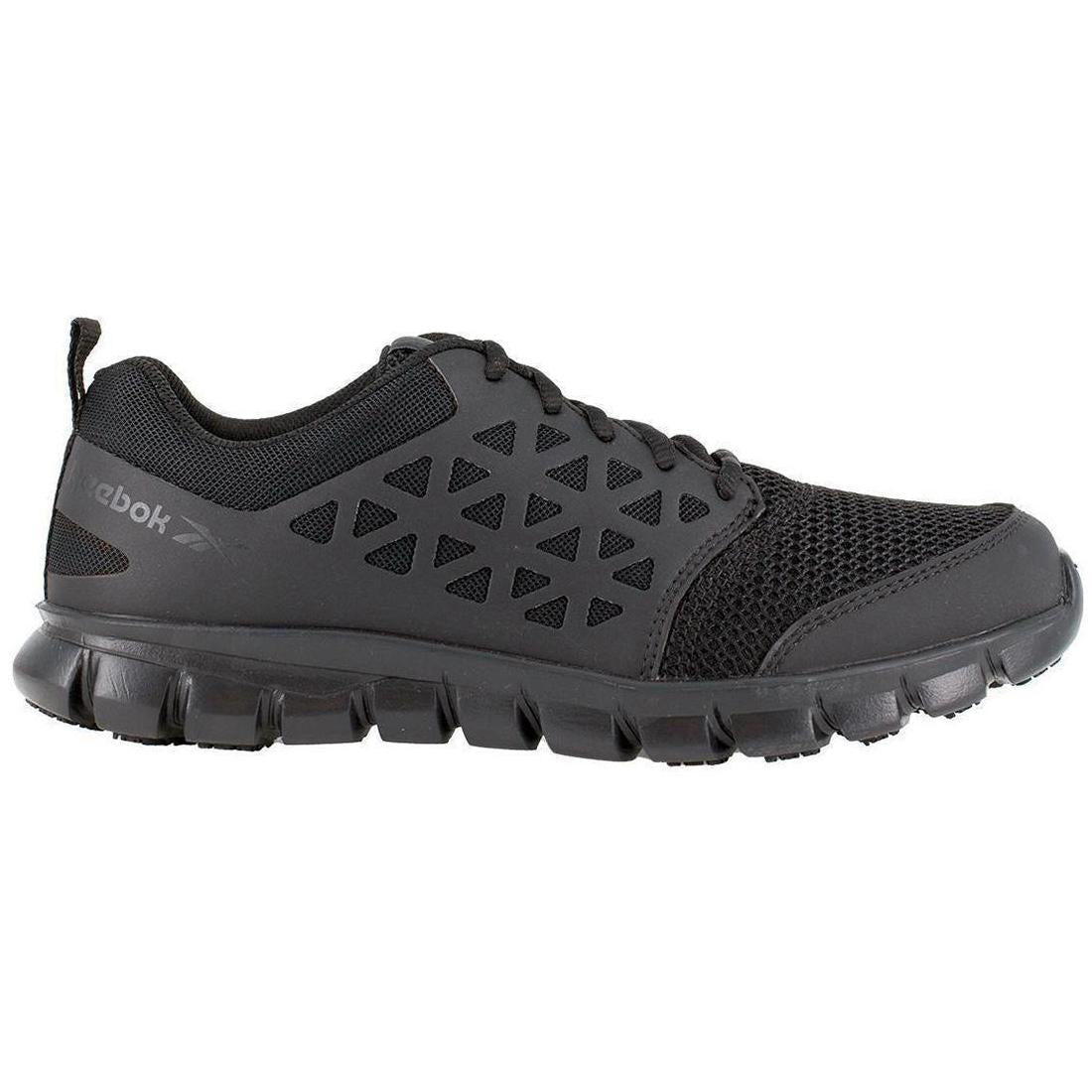 Reebok Work Sublite Cushion Soft-Toe Athletic Work Shoe Black Profile View