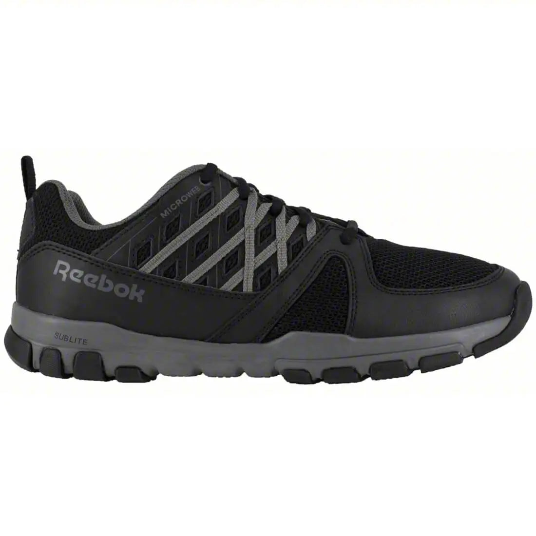Reebok Work Sublite Steel-Toe Athletic Work Shoe Black Profile View