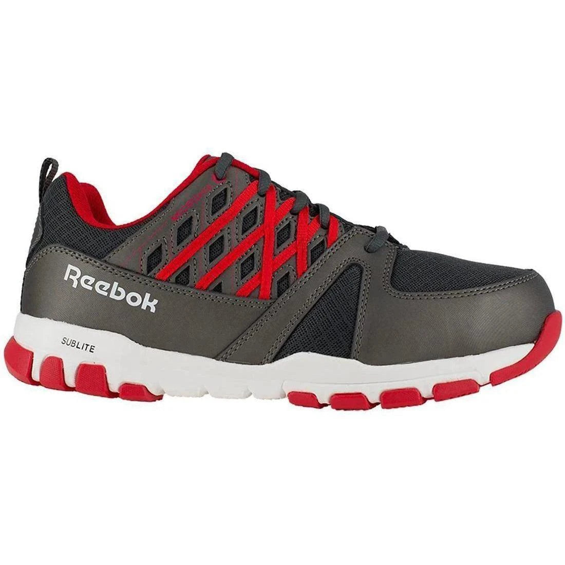 Reebok Work Sublite Steel-Toe Athletic Work Shoe Black/Red Profile View