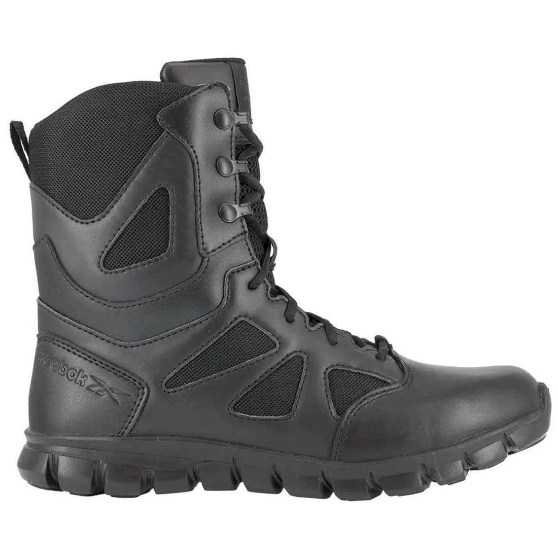 Reebok Work Sublite Cushion 8 Inch Soft-Toe Side Zip Tactical Boot Black Profile View