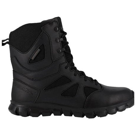 Reebok Work Sublite Cushion 8 Inch Soft-Toe Waterproof Side Zip Tactical Boot Black Profile View