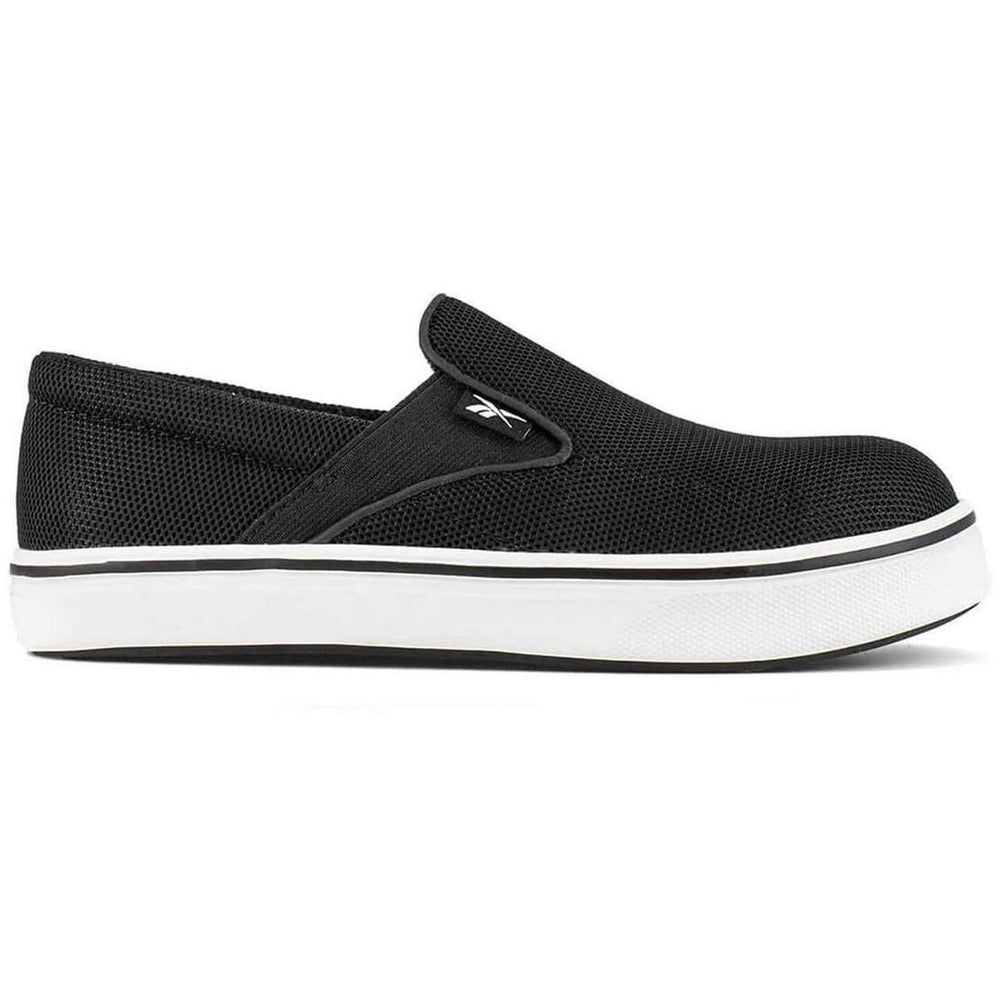 Reebok Work Women's Comfortie Steel-Toe Slip on Work Shoe Black/White Profile View