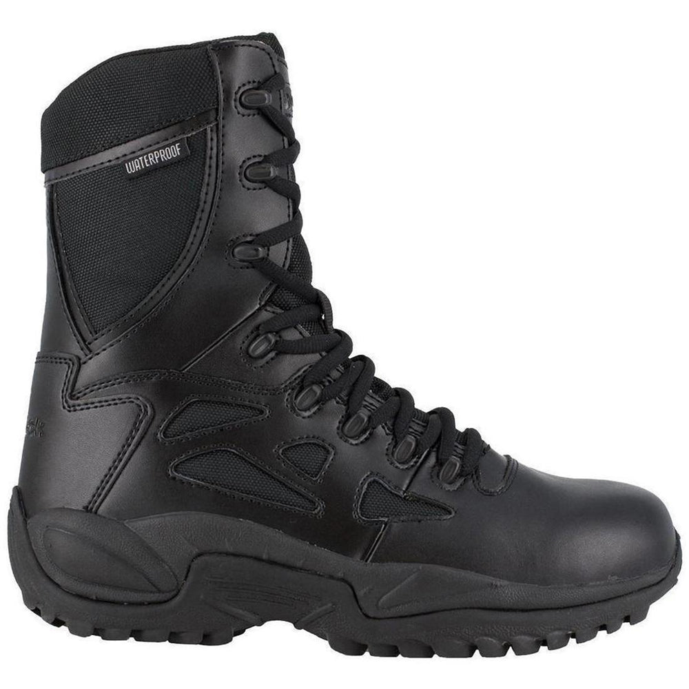 Reebok Work Women's Rapid Response Rb 8 Inch Soft-Toe Waterproof Military Work Boot Black Profile View