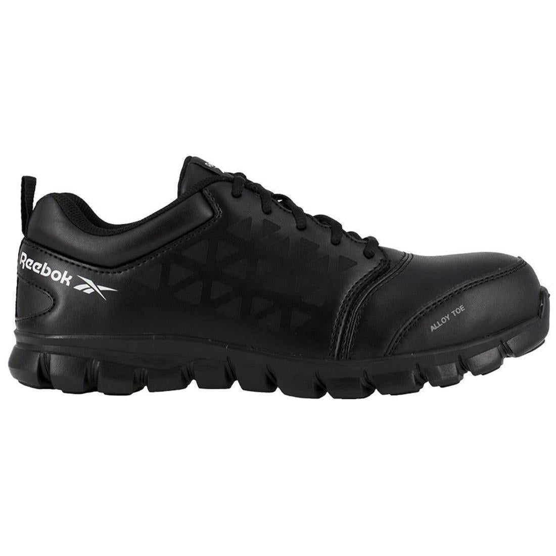 Reebok Work Women's Sublite Cushion Alloy-Toe Athletic Leather Work Shoe Black Profile View