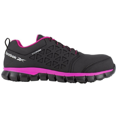 Reebok Work Women's Sublite Cushion Composite-Toe Athletic Work Shoe Black/Pink Profile View