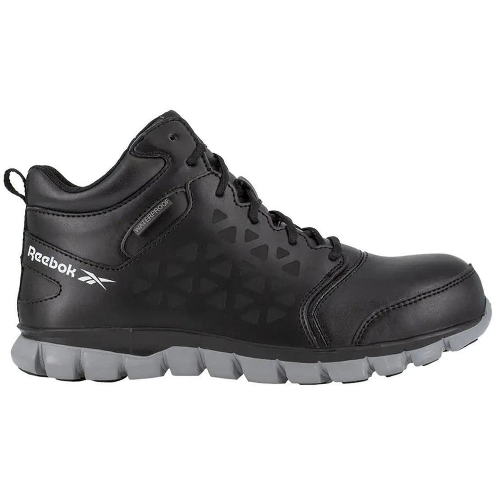 Reebok Work Women's Sublite Cushion Composite-Toe Waterproof Mid Cut Athletic Work Boot Black Profile View