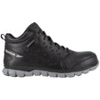 Reebok Work Women's Sublite Cushion Composite-Toe Waterproof Mid Cut Athletic Work Boot Black Profile View