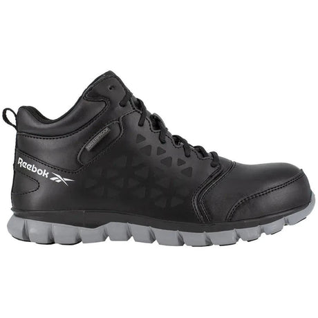 Reebok Work Women's Sublite Cushion Composite-Toe Waterproof Mid Cut Athletic Work Boot Black Profile View