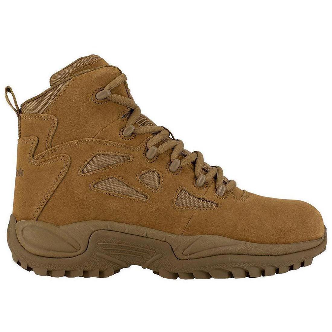 Reebok Work Rapid Response Rb 6 Inch Composite-Toe Side Zip Stealth Military Work Boot Coyote Profile View