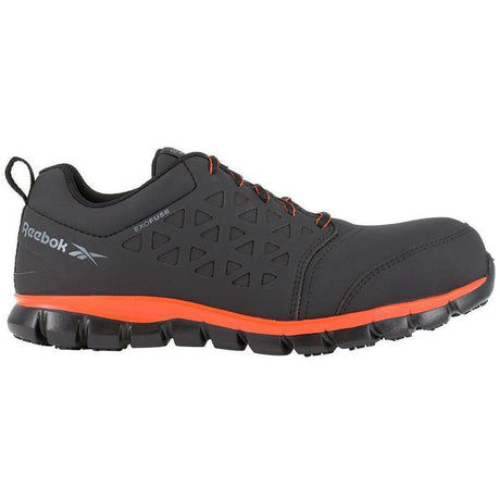 Reebok Work Sublite Cushion Composite-Toe Athletic Work Shoe Black/Orange Profile View
