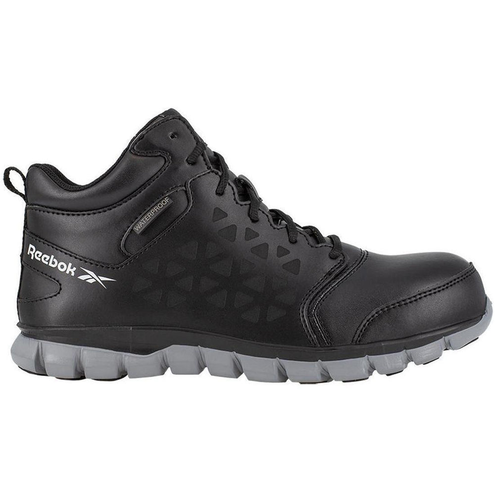 Reebok Work Sublite Cushion Composite-Toe Waterproof Mid-Cut Athletic Work Boot Black Profile View