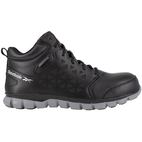 Reebok Work Sublite Cushion Composite-Toe Waterproof Mid-Cut Athletic Work Boot Black Profile View