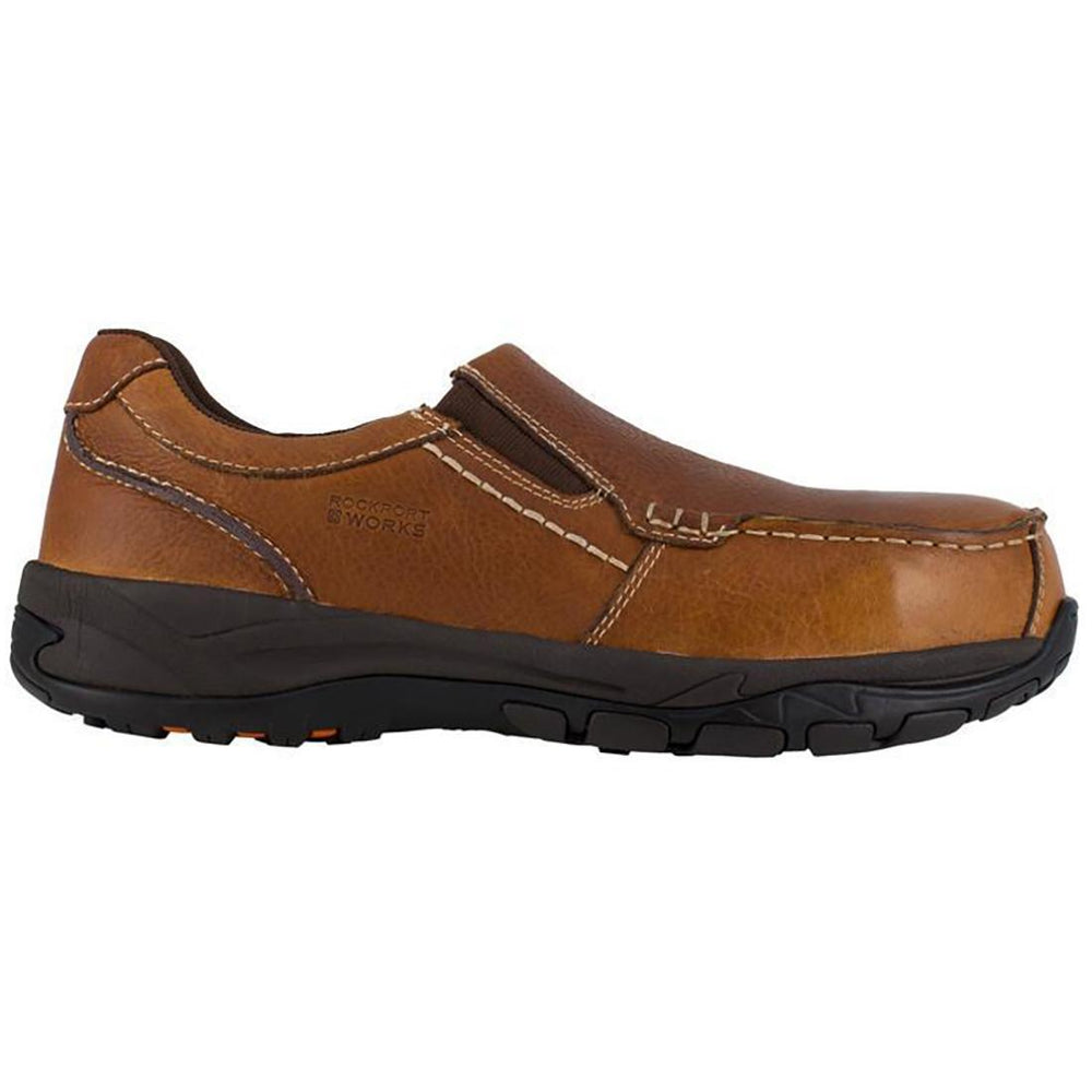 Rockport Works Extreme Light Composite-Toe Slip On Work Shoe Brown Profile View