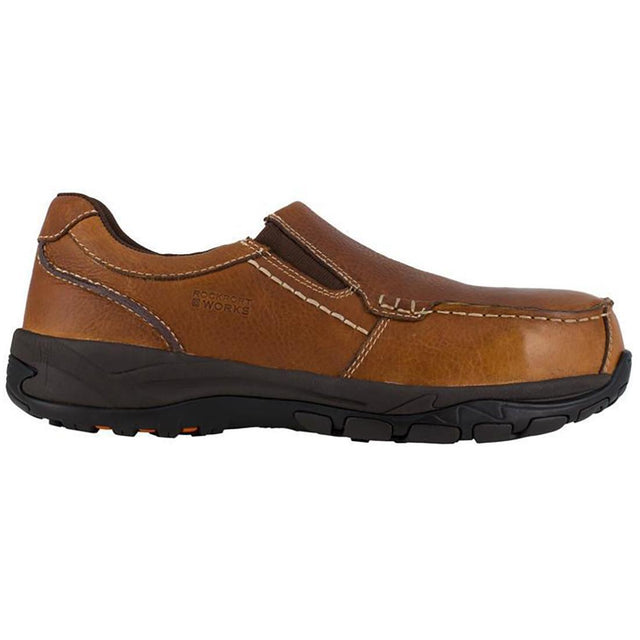 Rockport Works Extreme Light Composite-Toe Slip On Work Shoe Brown Profile View