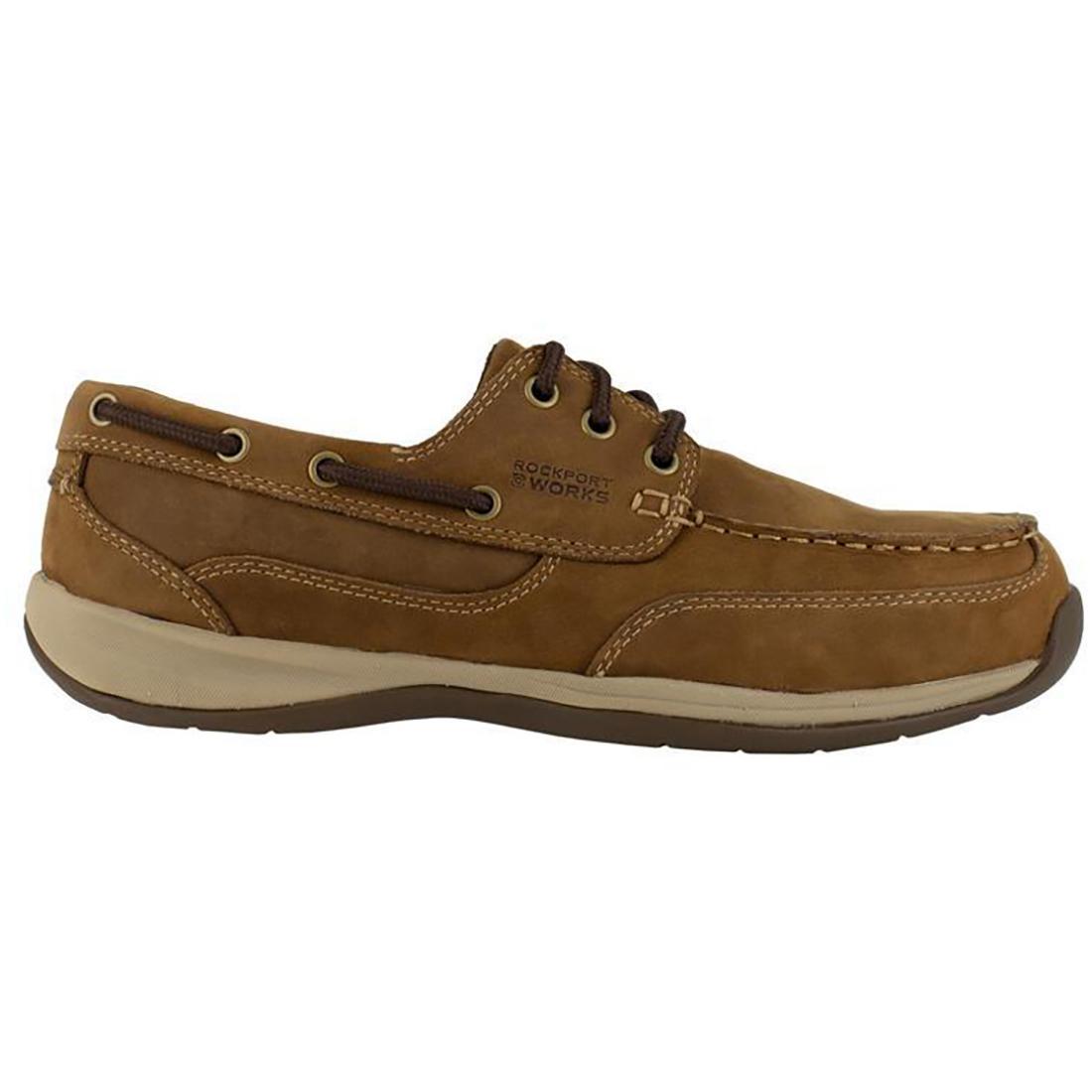 Rockport Works Sailing Club Steel-Toe Slip On Work Shoe Brown Profile View
