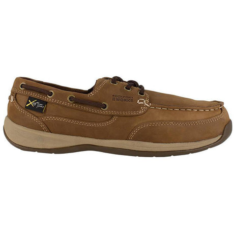 Rockport Works Sailing Club Steel-Toe Int Metgaurd Slip On Work Shoe Brown Profile View