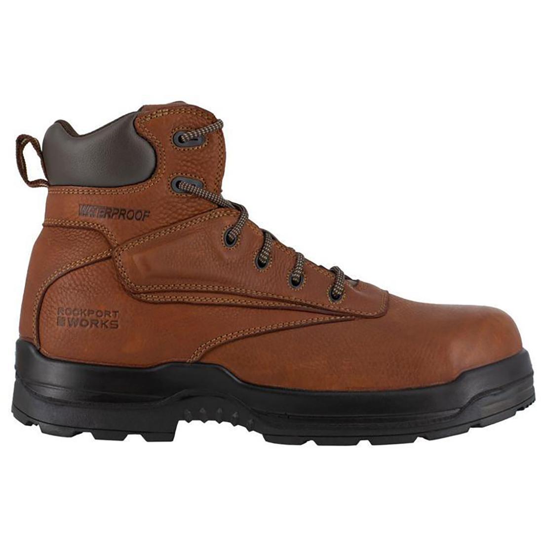 Rockport Works Women's More Energy 6 Inch Composite-Toe Waterproof Work Boot Brown Profile View