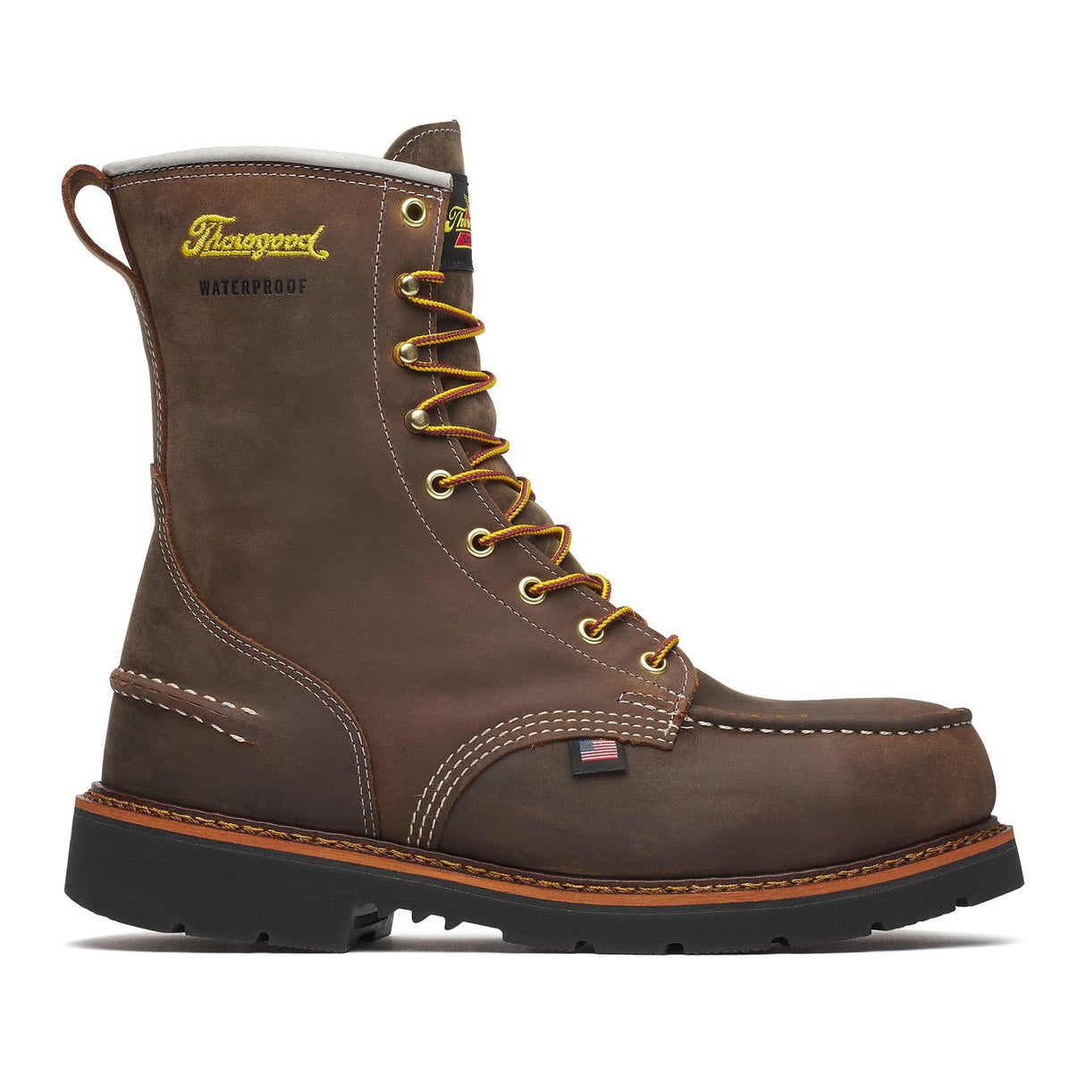 Thorogood 1957 Series 8" Waterproof Steel-Toe Moc Toe Boot with Maxwear 90 Crazy Horse side view