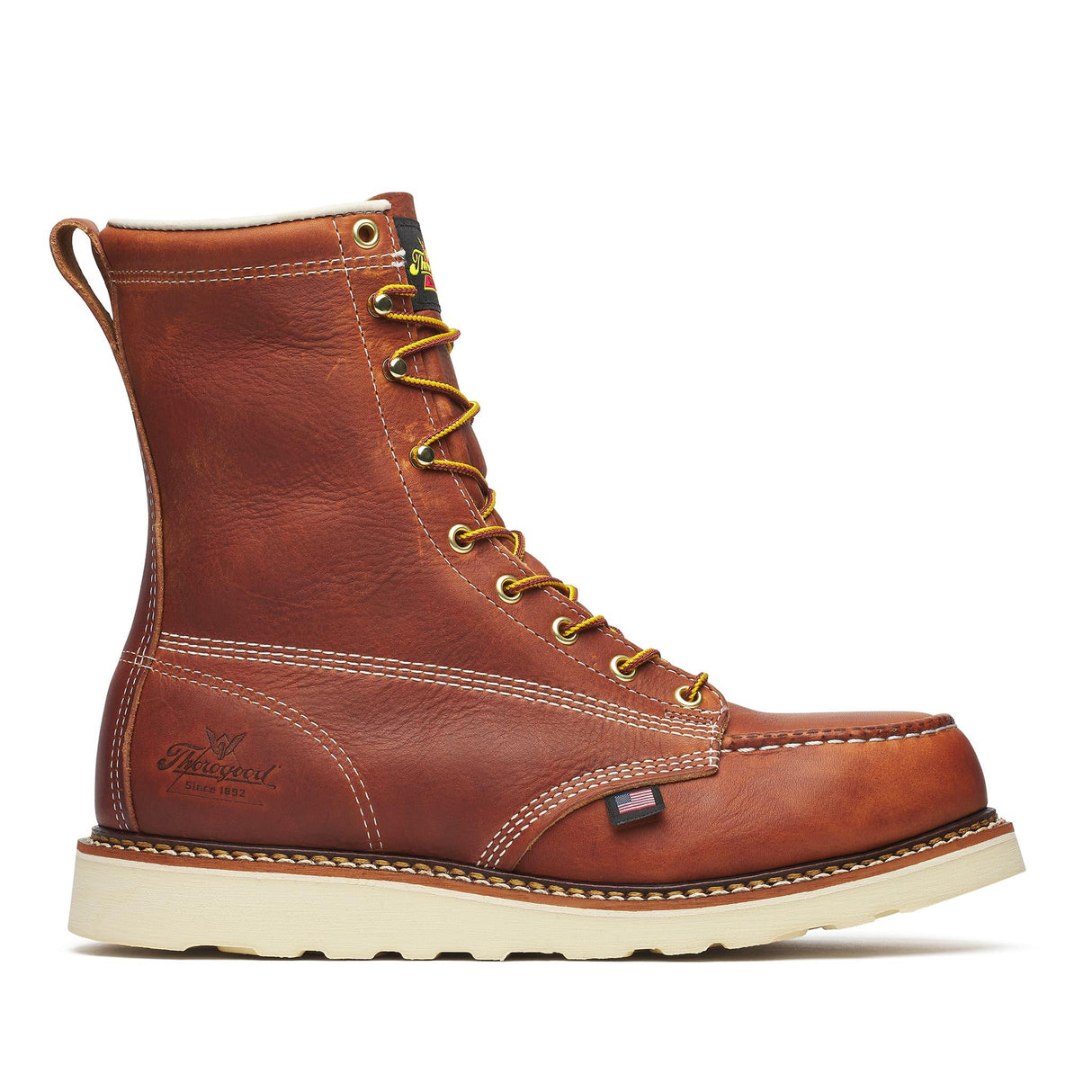 Thorogood American Heritage 8" Steel-Toe Moc Toe Boot Maxwear Wedge Tobacco side view