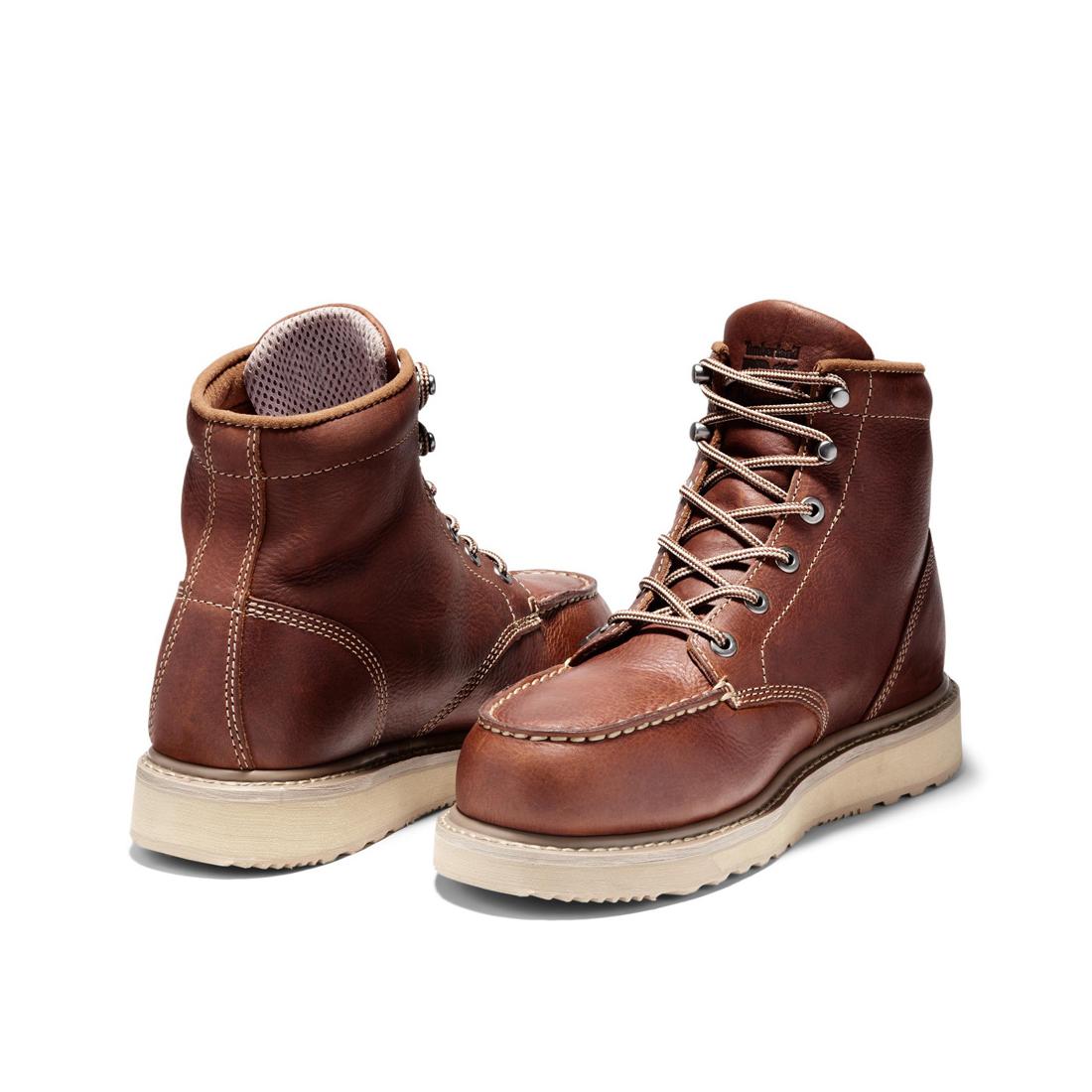 Timberland Pro Barstow 6 Inch Men's Alloy-Toe Work Boot Brown Heel-Back View