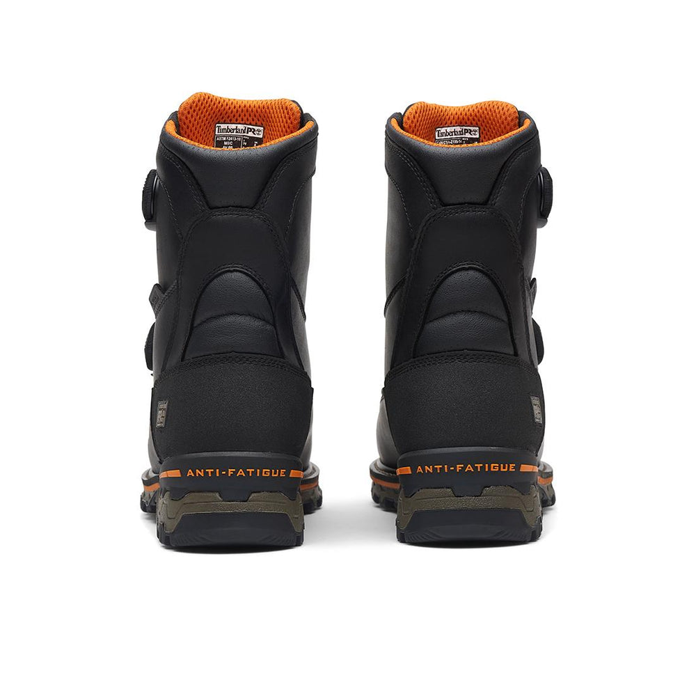 Timberland Pro Boondock 8-Inch Waterproof Composite-Toe Work Boot Boa Fp Csa 400G Full Grain Black Heel-Back View