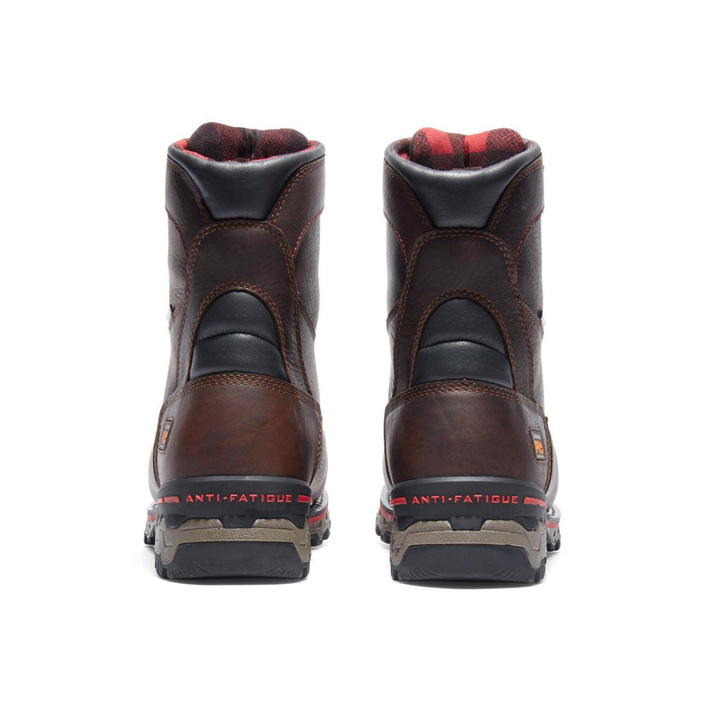 Timberland Pro Boondock 8 Inch Composite-Toe Waterproof Ins 1000G Work Boot Brown Heel-Back View