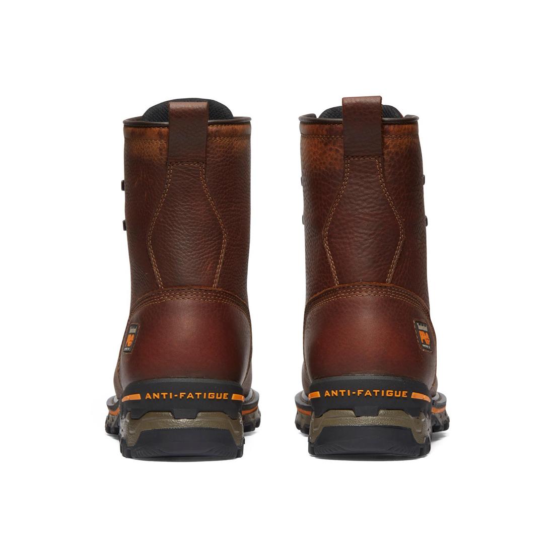 Timberland Pro Boondock 8 Inch Composite-Toe Waterproof Work Boot Medium Brown Heel-Back View