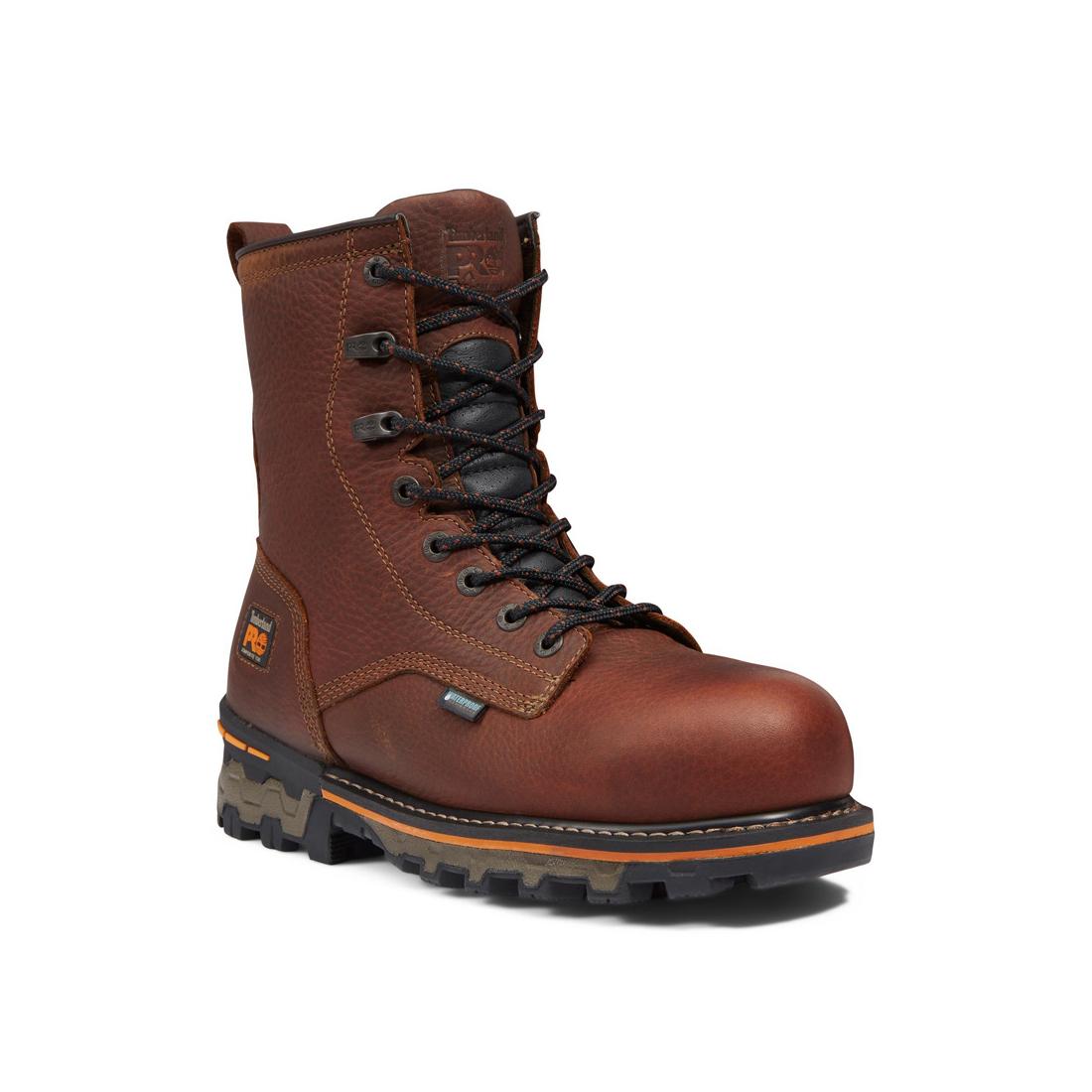 Timberland Pro Boondock 8 Inch Composite-Toe Waterproof Work Boot Medium Brown Medial View