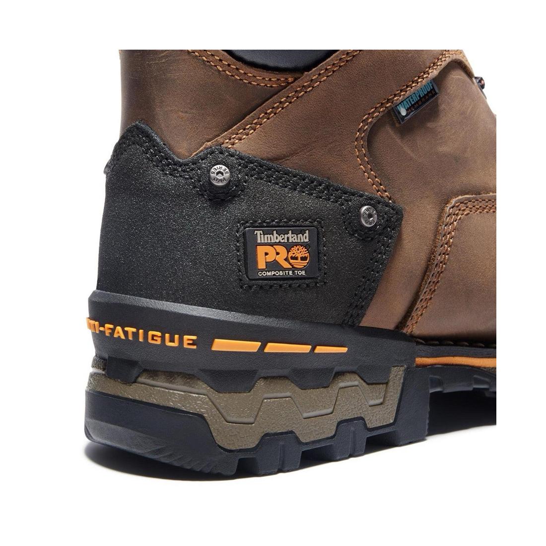 Timberland Pro Boondock 6 Inch Composite-Toe Waterproof Work Boot Brown Heel-Back View