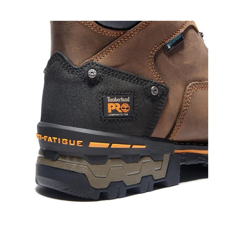 Timberland Pro Boondock 6 Inch Composite-Toe Waterproof Work Boot Brown Heel-Back View