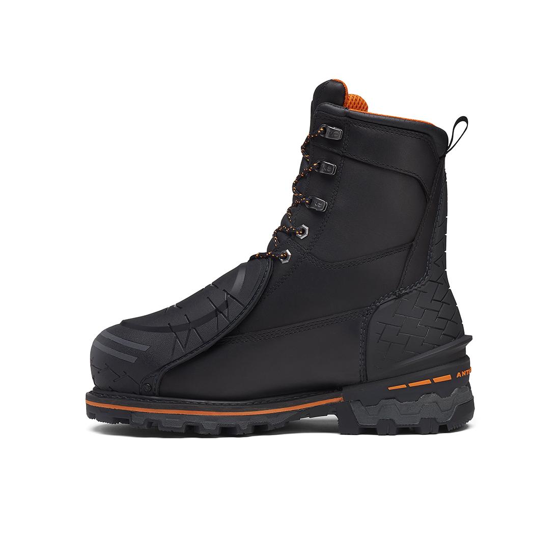 Timberland Pro Boondock Emg 8-Inch Composite-Toe Work Boot Fp Ins Csa 200G Full Grain Black/Orange Angled View