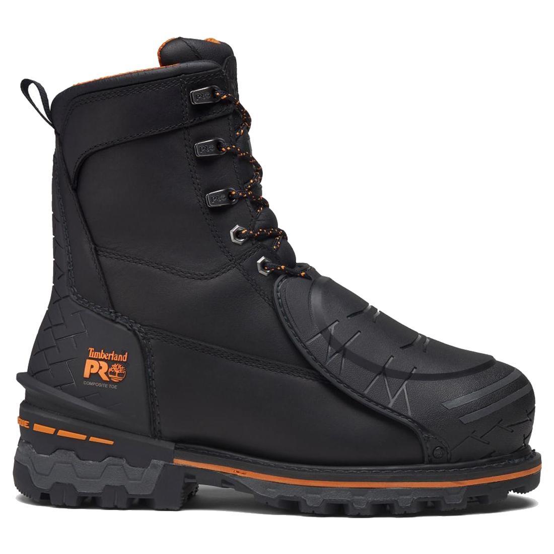 Timberland Pro Boondock Emg 8-Inch Composite-Toe Work Boot Fp Ins Csa 200G Full Grain Black/Orange Profile View