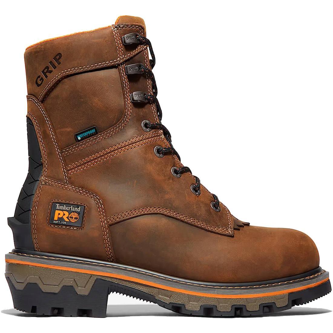 Timberland Pro Boondock HD 8 Inch Soft Toe Waterproof Logger Boot Brown Profile View