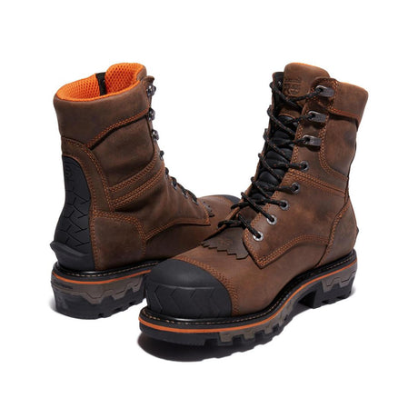 Timberland Pro Boondock HD 8 Inch Composite-Toe Waterproof Ins 400G Logger Work Boot Brown Heel-Back View