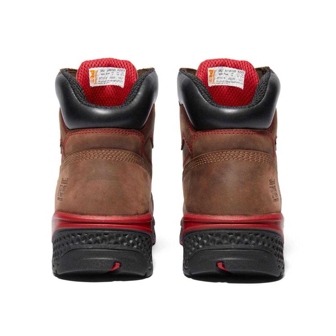 Timberland Pro Booshog 6 Inch Composite-Toe Waterproof PR Work Boot Red Brown Heel-Back View