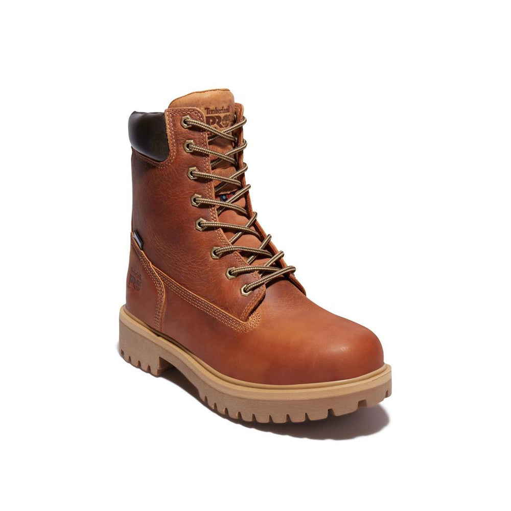 Timberland Pro Direct Attach 8 Inch Soft-Toe Waterproof Ins 400G Boot Brown Angled View